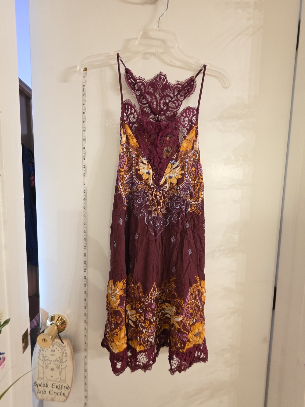 Free People Maroon and Mustard Lace-Trimmed Boho Tunic